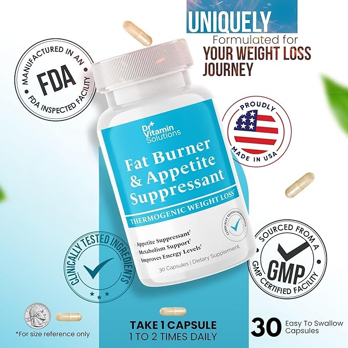 Fat Burner for Women & Men - Appetite Suppressant for Weight Loss - Pills w/Metabolism Booster Thermogenic Weight Loss Supplement - Chromium, Caffeine & Green Tea - 30 Capsules