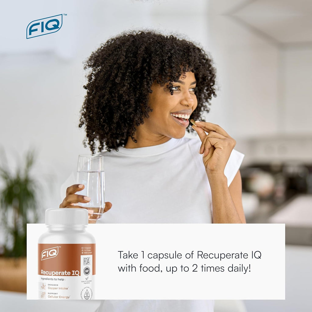 FIQ - Recuperate IQ - 5-in-1 Copper Supplements with Copper Bisglycinate - Easy-to-Swallow 2mg Capsules - High Absorption, Boosts Energy - 60 Capsules