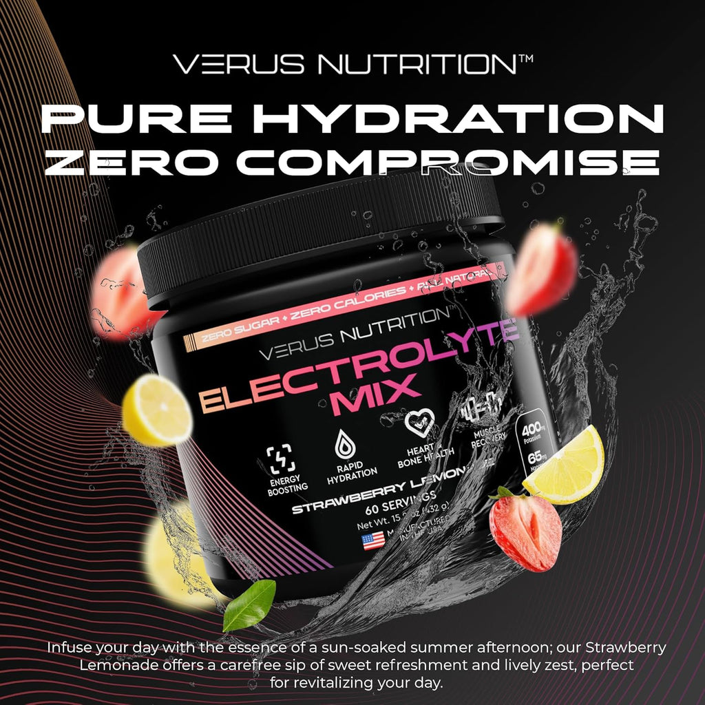 Electrolytes Powder No Sugar- Zero Calorie Hydration Powder | Sugar Free Electrolytes for Fasting, Keto & Vegan | Natural Ingredients Electrolyte Mix for Energy Boost, 60 Servings