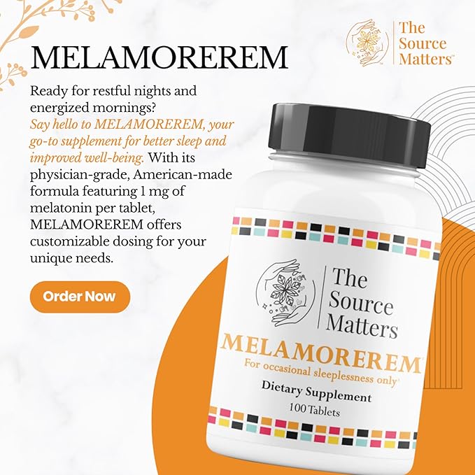 Melamorerem Dietary Supplement | 1mg Melatonin Tablets for Nighttime Routine, Travel Adjustment, Natural Rest, Body Rhythm Balance, and Helps Occasional Sleeplessness (100 Tablets)