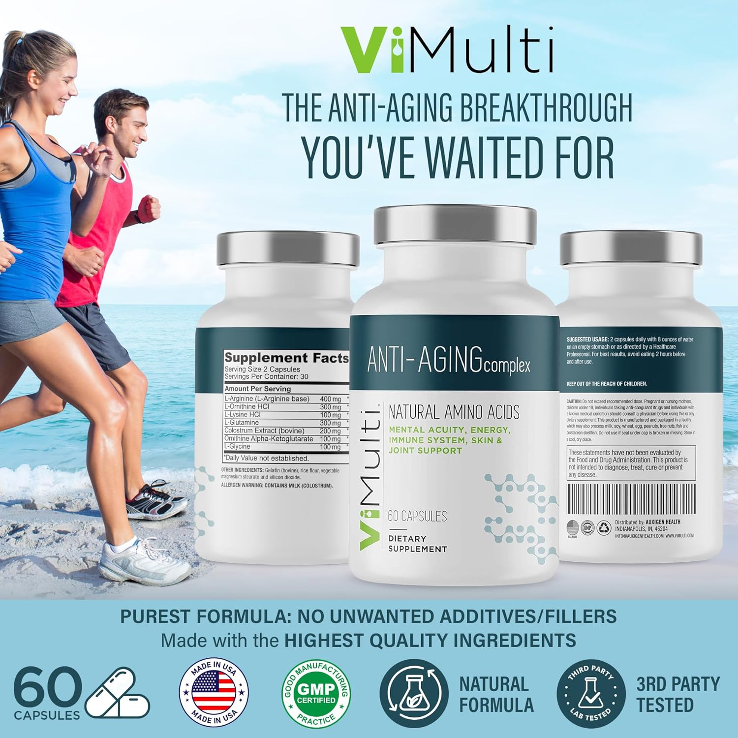 Anti-Aging Natural Amino Acids Supplement for Women & Men – Supports Immune Health, Energy, Smoother Skin Tone, & Restorative Sleep, Anti-Aging Supplement Pills for Longevity, 60 Capsules
