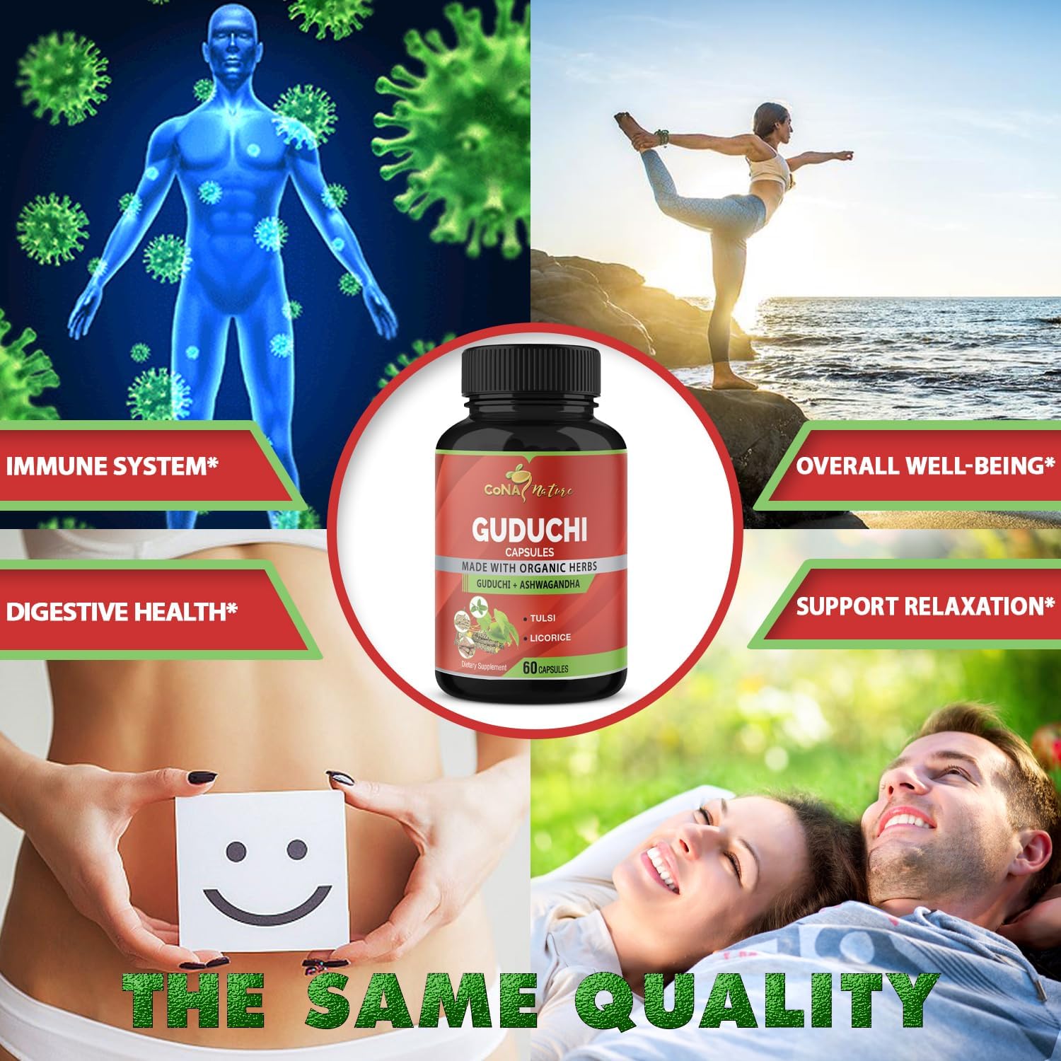 Organic Giloy Guduchi Extract Capsules & Ashwagandha, Licorice, Holy Basil | Immune Booster