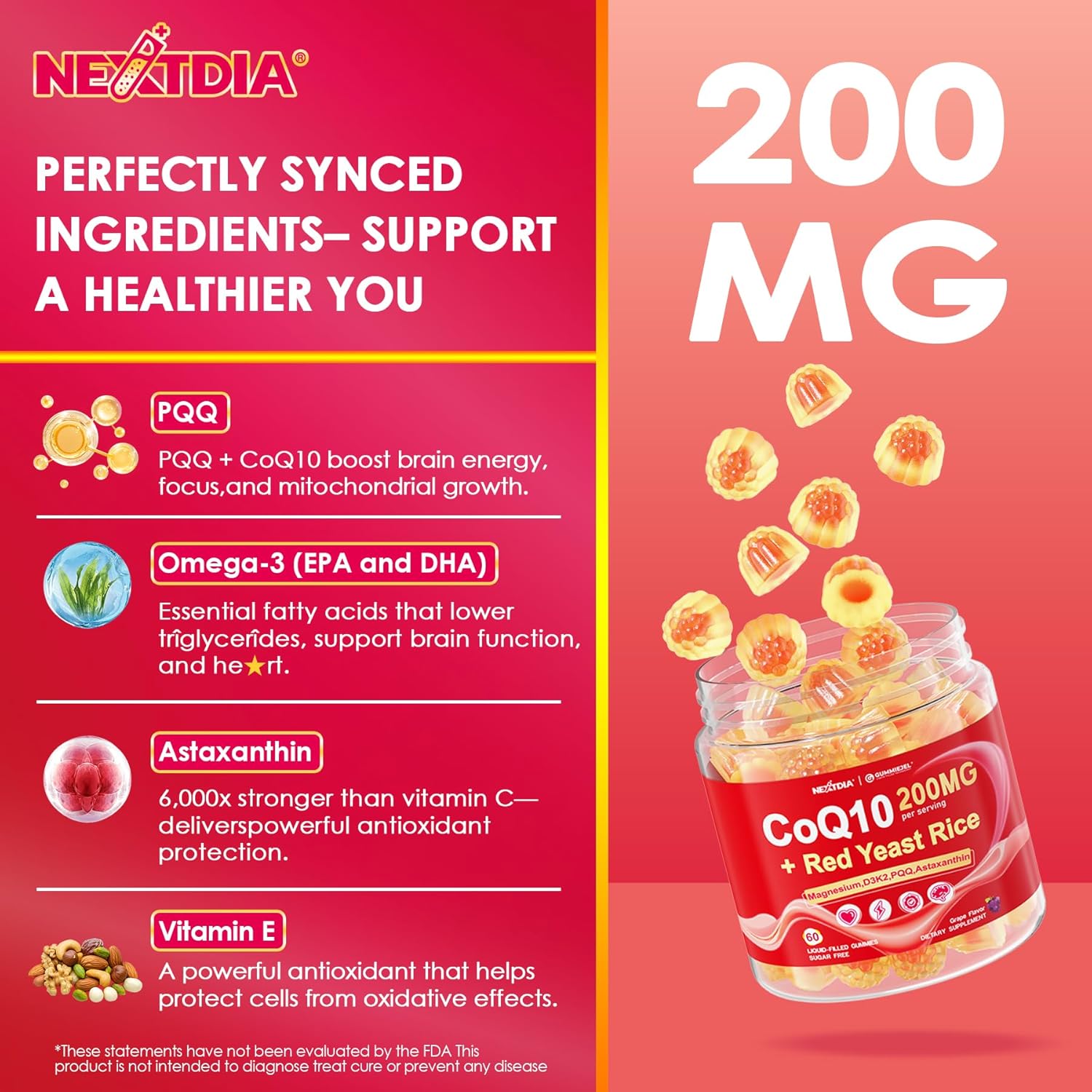 CoQ10 Gummies for Adults - Sugar Free CoQ10 100mg/200mg w/ Magnesium, Ashwagandha, Methyl Vitamins B9, B12, B6, Black Pepper, High Absorption CoQ10 Supplement - Energy, Antioxidant, Relax & Bone,2Pack