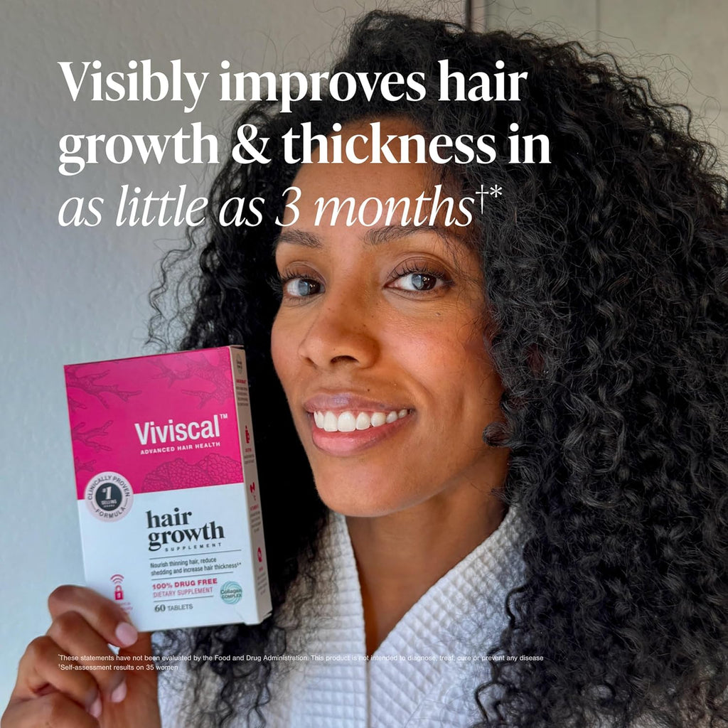 Viviscal Hair Growth Supplements for Women, Thicker Fuller Hair Support for Thinning Hair and Hair Loss, with Biotin and Marine Collagen, Drug-Free, 180 Tablets, 90-Day Supply
