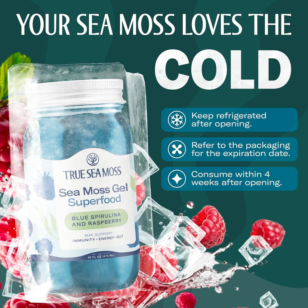 TrueSeaMoss Sea Moss Gel – Made in USA – Wildcrafted Seamoss, Fresh Fruits & Sea Vegetables – Blue Spirulina, Pack of 2 (Labels May Vary)