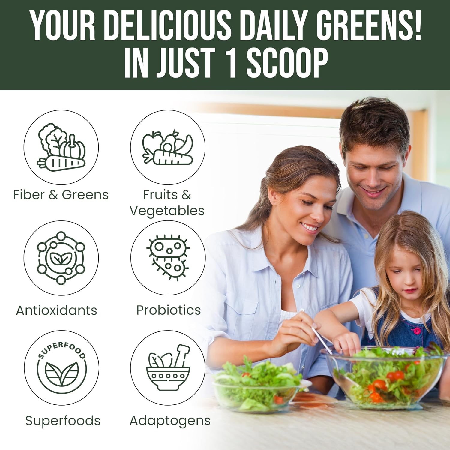 Super Greens Powder, 60 Servings - Immunity, Digestive Enzymes & Probiotics for Energy, Gut Health, Bloating Relief for Women - Greens Superfood Powder - Mixed Berry