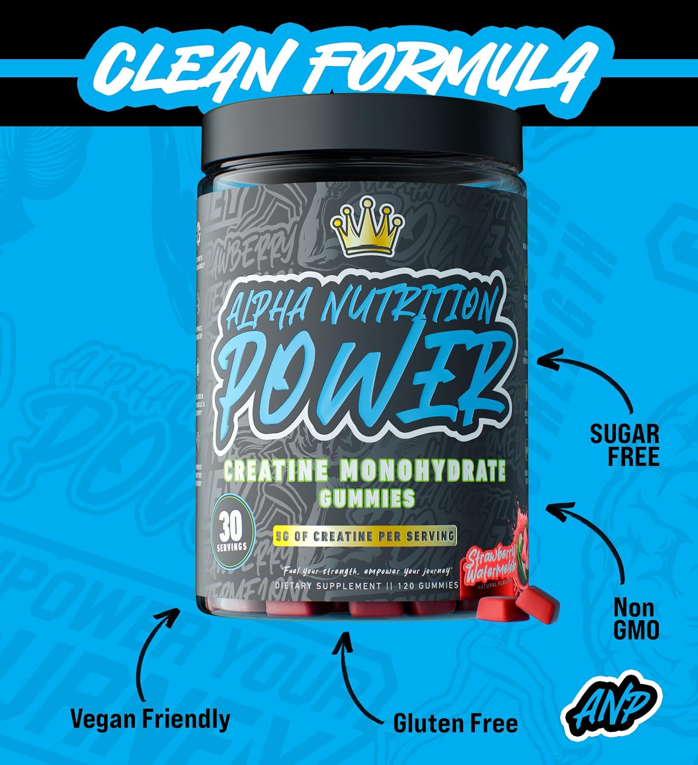 Creatine Monohydrate Gummies 5g for Men & Women | 1.25g Creatine per Gummy for Muscle Growth, Endurance, Recovery, & Focus | Vegan, Non-GMO, Gluten-Free | Strawberry-Watermelon Flavor | 120 Count