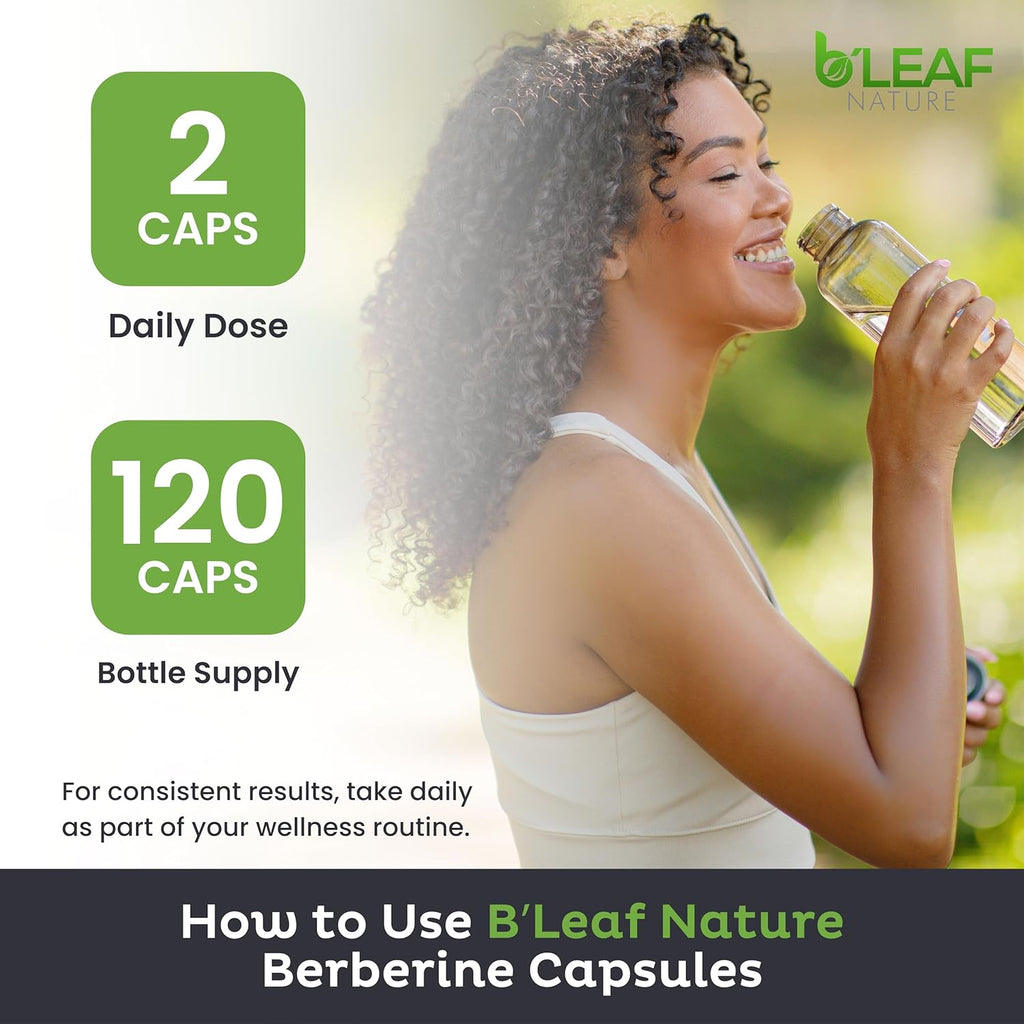B’Leaf Nature Berberine Phytosome, 120 Capsules – 1100mg Berberine Supplement for Metabolic and Cardiovascular Support – Vegan, Gluten-Free, Non-GMO Berberine Phytosome Capsules for Immune Wellness