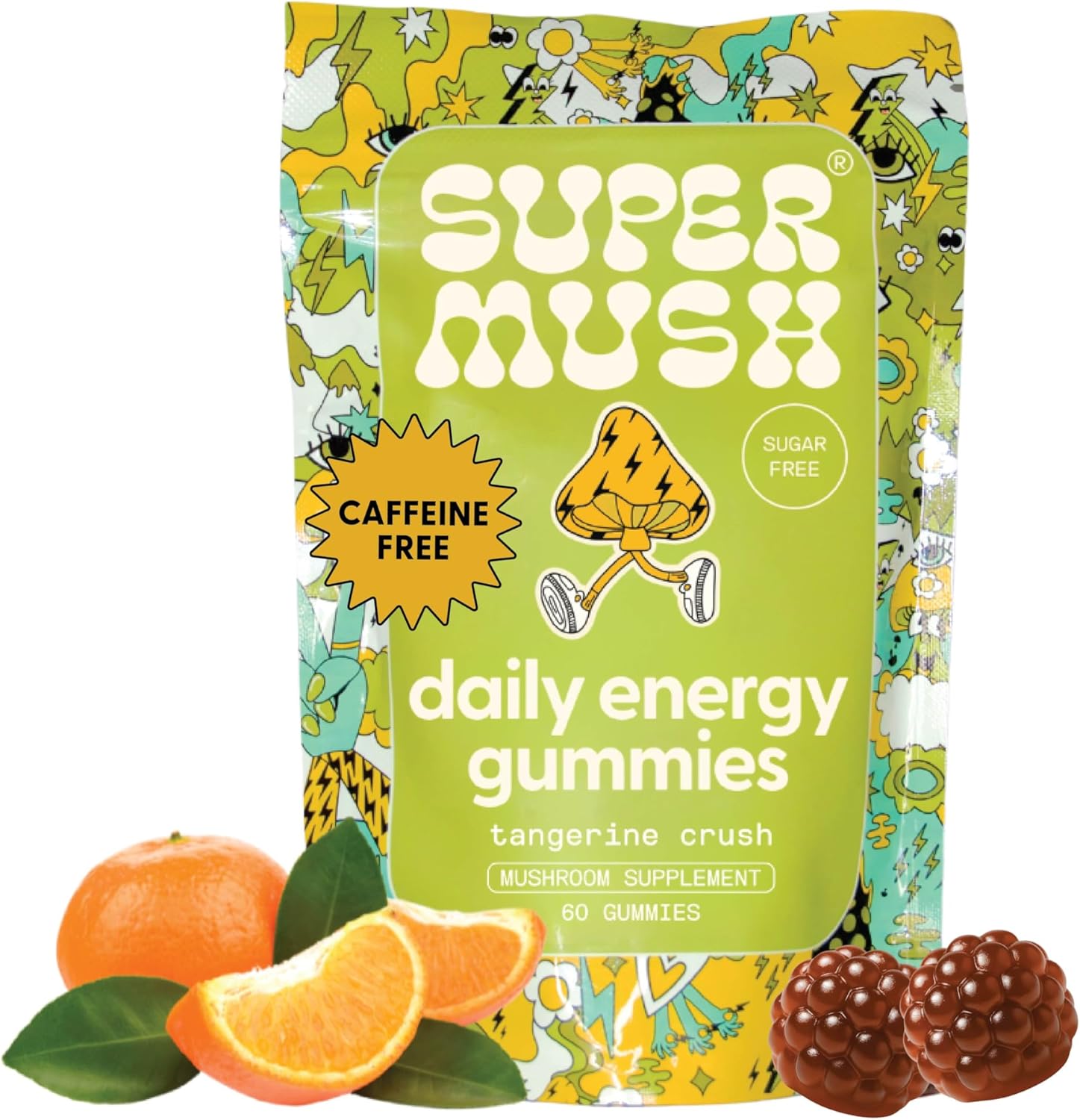 Energy Mushroom Gummies - Organic Lions Mane Supplement with Cordyceps, Rhodiola, L-Theanine, Maca - Vegan & Sugar-Free - Energy, Focus, Stamina, Stress Reduction - 60 Gummies (30 Servings)