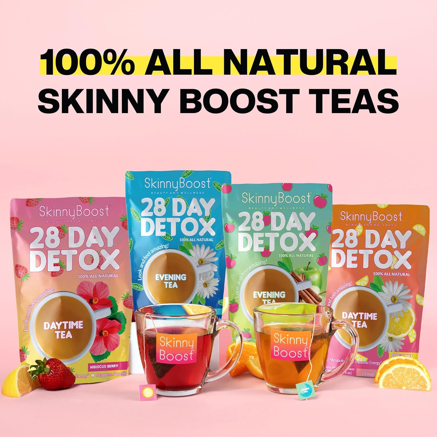 Skinny Boost Evening Detox Tea-APPLE CINNAMON -14 Tea Bags Total, Supports Detox and Cleanse, Reduce Bloating, 100% All Natural, Vegan, Non GMO