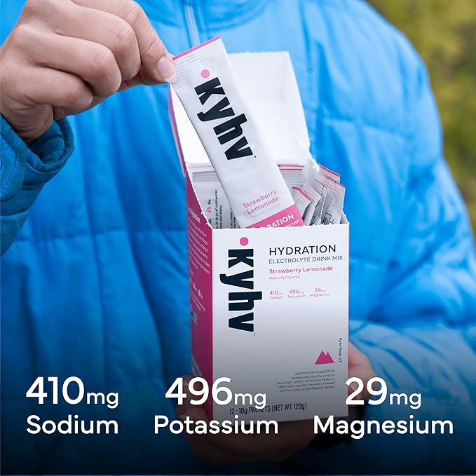 Kyhv Nutrition Hydration Electrolyte Drink Mix Powder Packets, Strawberry Lemonade - Balanced Sodium, Potassium, Magnesium & Vitamin C, Zero Sugar, Monk Fruit Sweetener (12 Stick Packs)