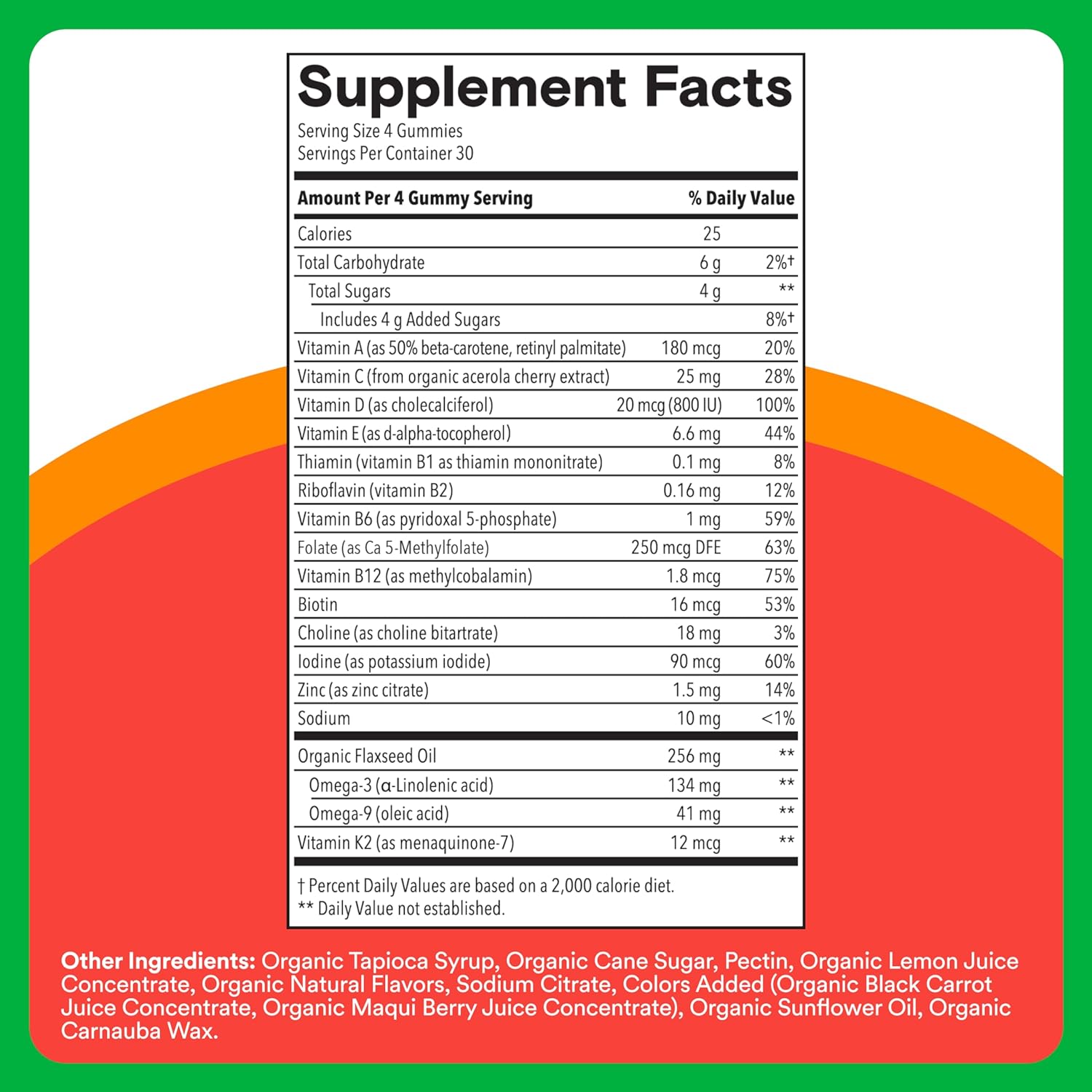 SmartyPants Organic Kids Multivitamin Gummies: Omega 3 (ALA), Vitamin D3, C, Vitamin B12, B6, A, K & Zinc for Immune Support, Biotin, Vegetarian, Three Fruit Flavors, 120 Count (30 Day Supply)