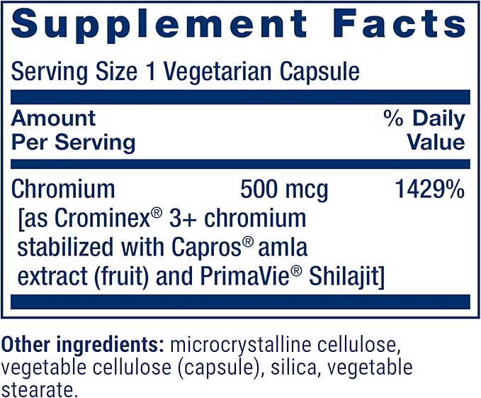 Life Extension Optimized Chromium with Crominex 3+ 500 mcg, Metabolism Health, Healthy Balance, Vegetarian, Gluten Free, Non-GMO, 500 mcg, 60 Vegetarian Capsules