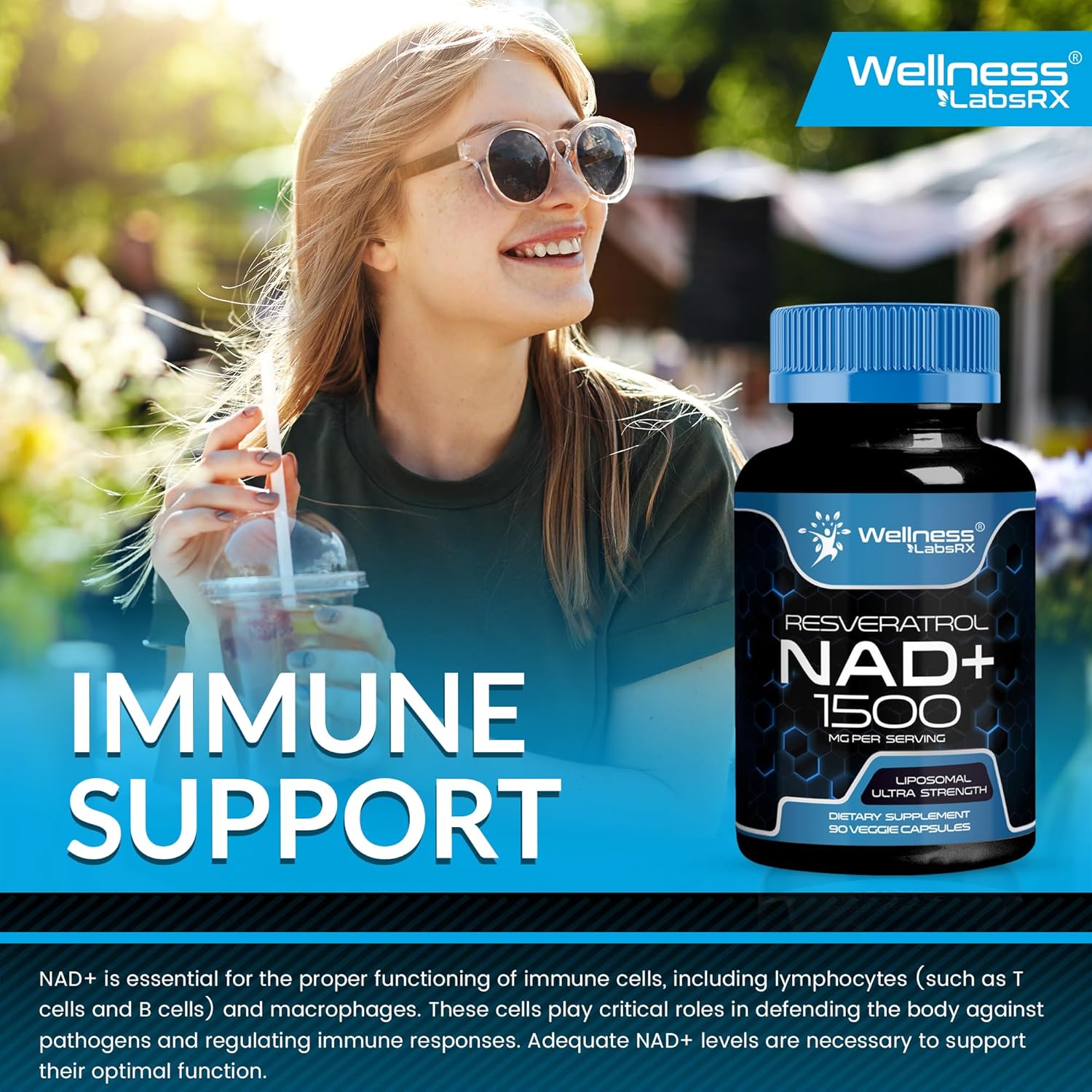 NAD Supplement, 1500mg - Liposomal NAD+ Supplement with Resveratrol, NAD Plus Boosting - Support Cellular Health, Stamina & Healthy Aging - Ultra Strength Capsules, USA Made - 2 Pack