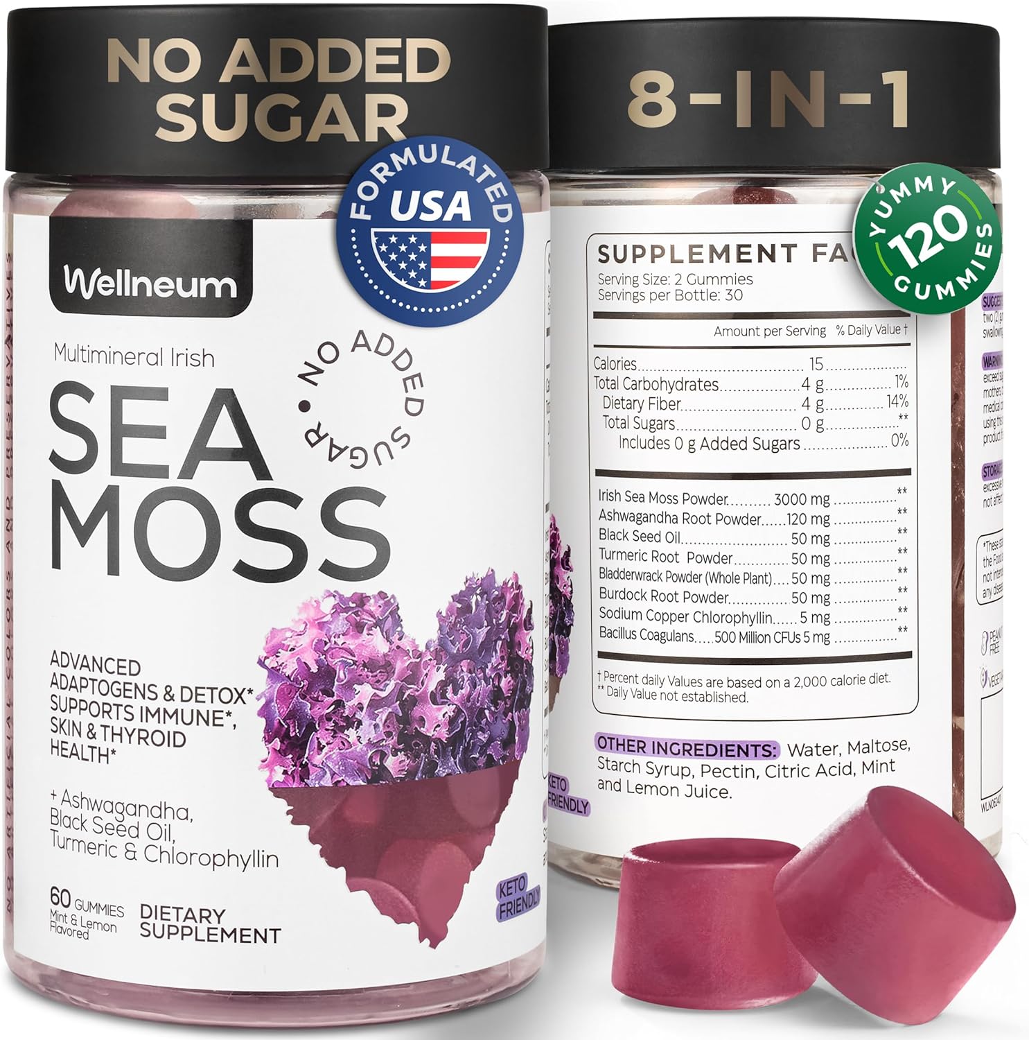 Multimineral Sea Moss Glow Gummies - Irish Seamoss for Immunity, Thyroid Health, Skin - Detox Cleanse Gummies with Black Seed Oil, Bladderwrack, Ashwagandha - No Sugar, GMO - for Men and Women