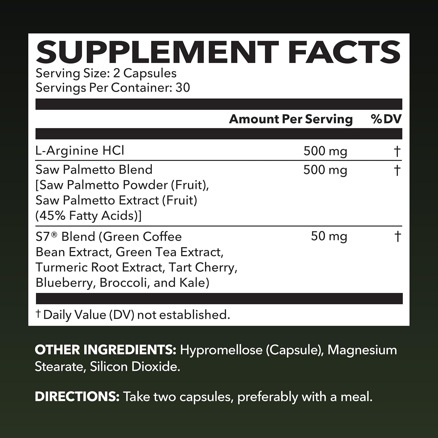 L-Arginine 500mg and Saw Palmetto 500mg - Nitric Oxide and Prostate Health Supplements for Men - 60 Count - Endurance and Urinary Tract Function Support - 1 Month Supply - Vegan, Non-GMO Capsules