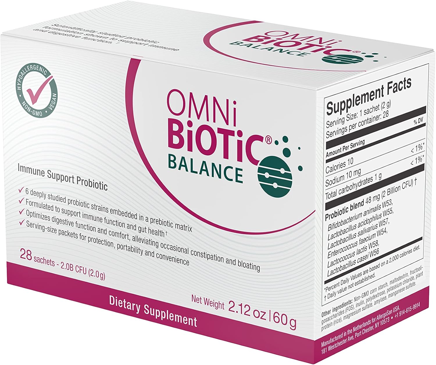Balance Probiotic Immune Support - Bifidobacterium & Lactobacillus - Hypoallergenic - Immune Booster Supplement for Men and Women - Non-GMO (28 Daily Packets)