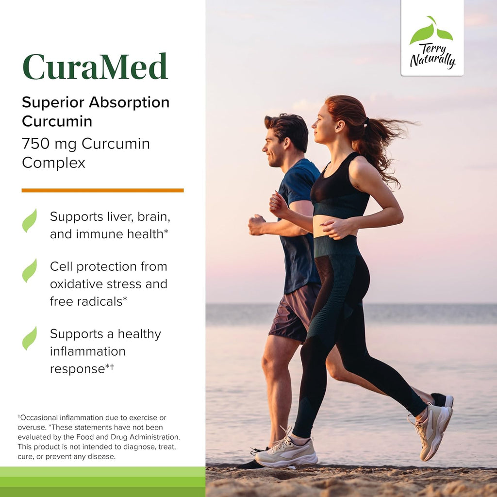 Terry Naturally CuraMed 750 mg - Antioxidant Supplement for Brain & Heart Health Support - Supplement with High-Potency Curcumin Complex - Kidney, Liver & Immune Health Support - 90 Softgels (1 Pack)