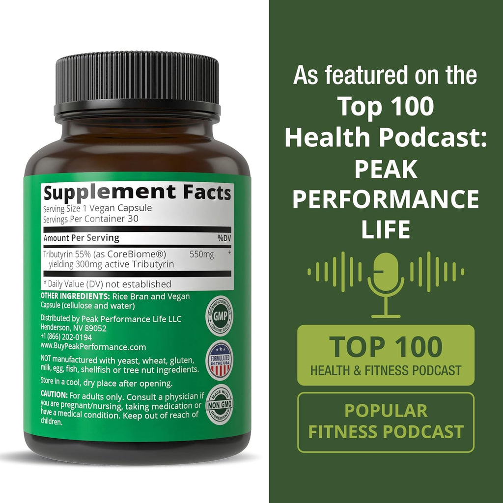 CoreBiome Tributyrin Postbiotic Supplement Clinically Tested For Gut Health. More Effective than Sodium Butyrate Capsules. High Bioavailability Post Biotics For Digestive, Leaky Gut, Colon, Microbiome