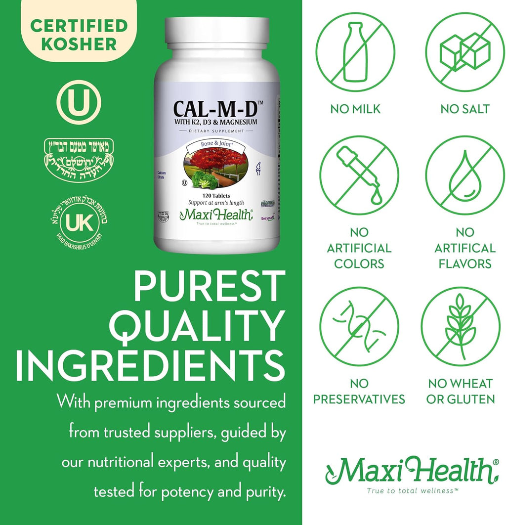 4-in-1 Calcium 1000mg with Vitamin D3 - Calcium Supplement for Women and Men with Vitamin K2 D3 1000 IU - Extra Strength Calcium Citrate for Bone and Heart Support (120ct)