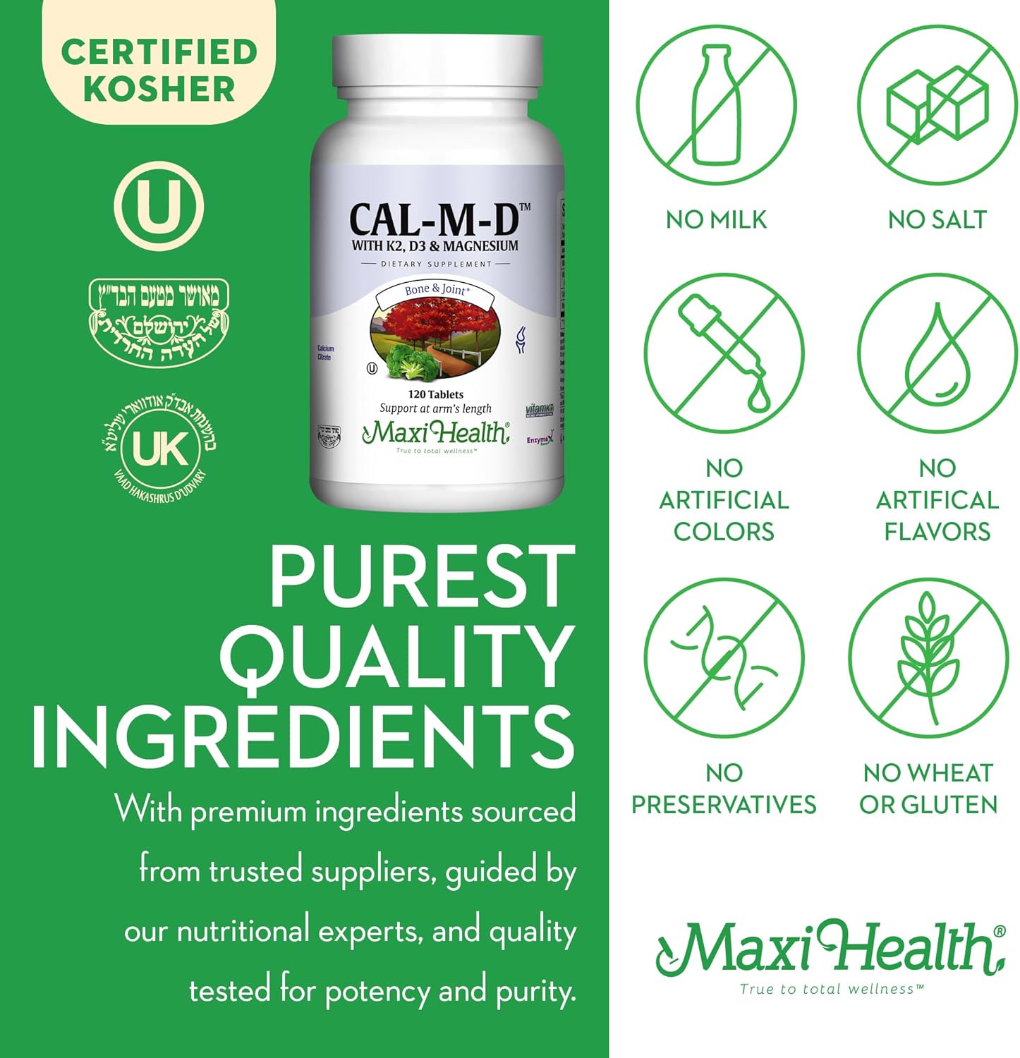4-in-1 Calcium 1000mg with Vitamin D3 - Calcium Supplement for Women and Men with Vitamin K2 D3 1000 IU - Extra Strength Calcium Citrate for Bone and Heart Support (120ct)