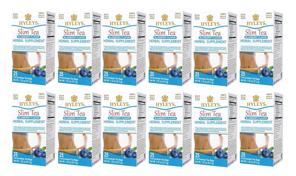 Hyleys Slim Tea Blueberry Flavor - Weight Loss Herbal Supplement Cleanse and Detox - 25 Tea Bags (12 Pack)