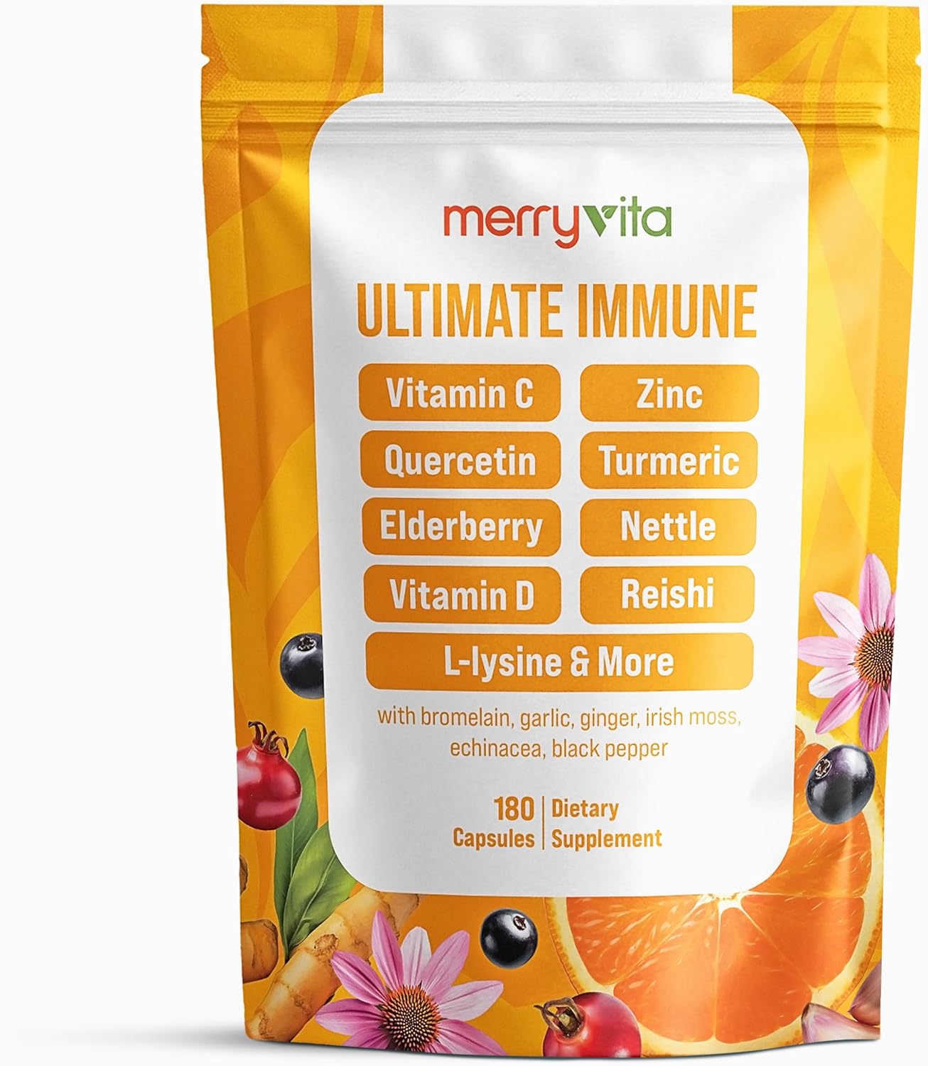 Liposomal Vitamin C 1000mg - Immune Support Supplement with Zinc, Rose HIPS, Elderberry, Quercetin, Bioflavonoids - Natural, Vegan, Non-GMO - 180 Capsules