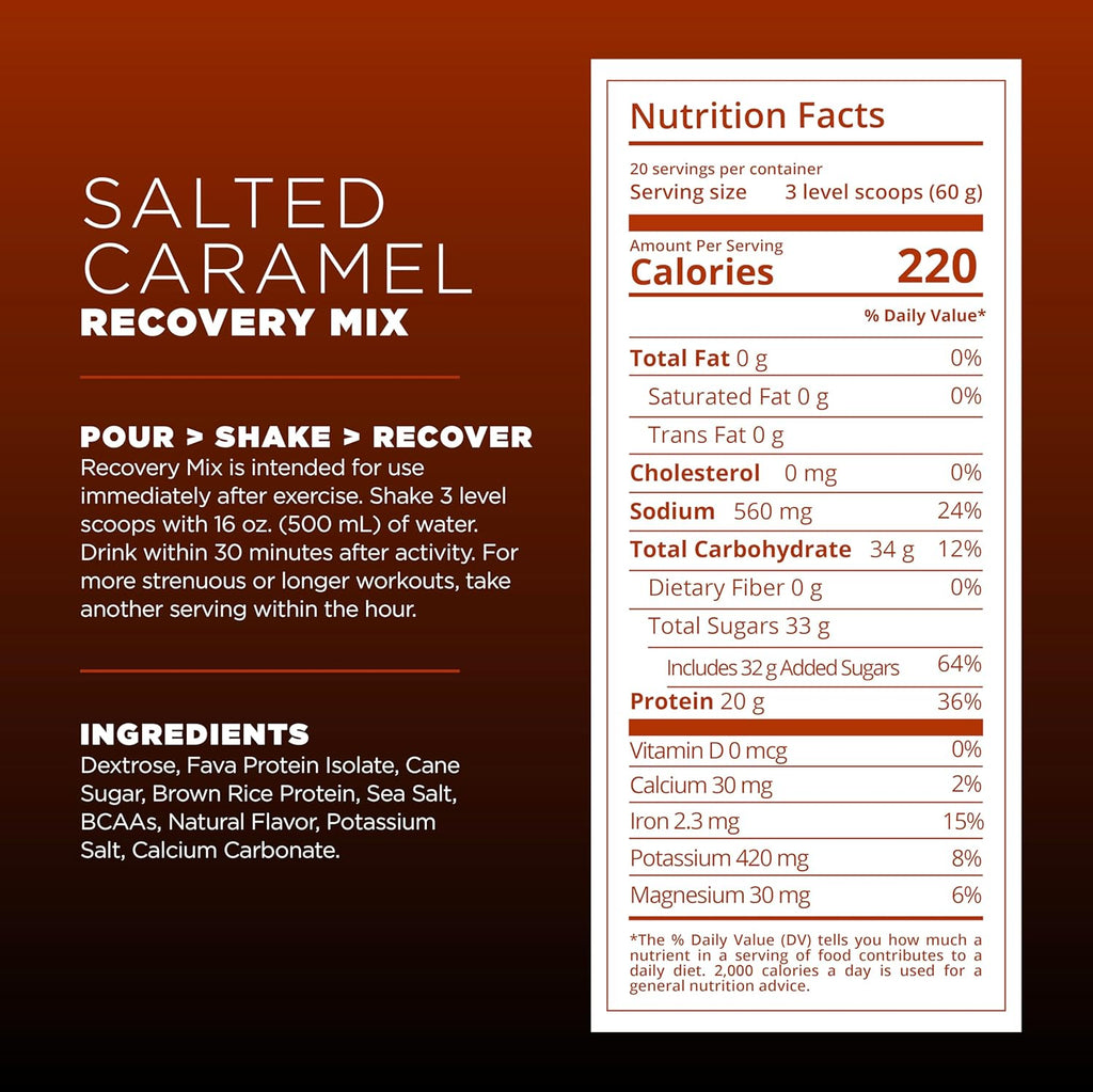 Tailwind Nutrition Recovery Mix, 20 Grams Complete Protein, Carbohydrates, and Electrolytes Powder Drink Mix for Post-Workout, Free of Gluten, Soy, and Dairy, Vegan, 20 Servings, Salted Caramel