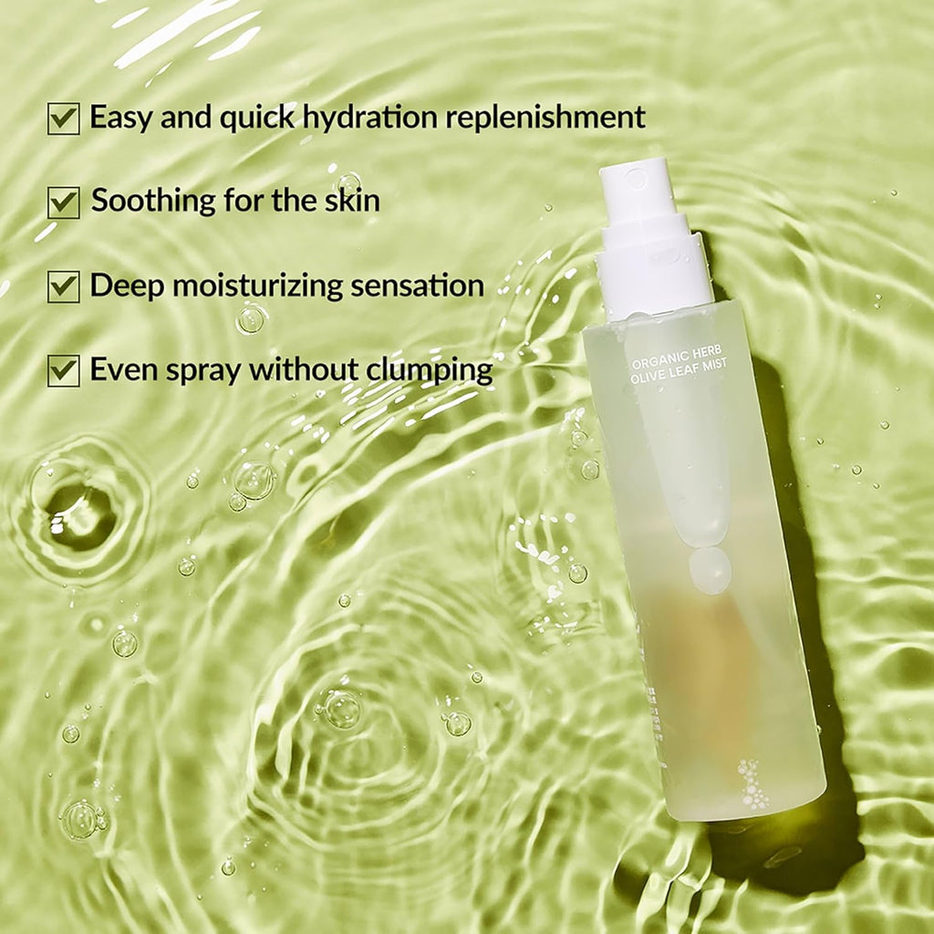 Whamisa Organic Herb Olive Leaf Mist, Facial Mist Spray, Waterless Formula, Fermented Postbiotics, Hydration, Portable (100ml)
