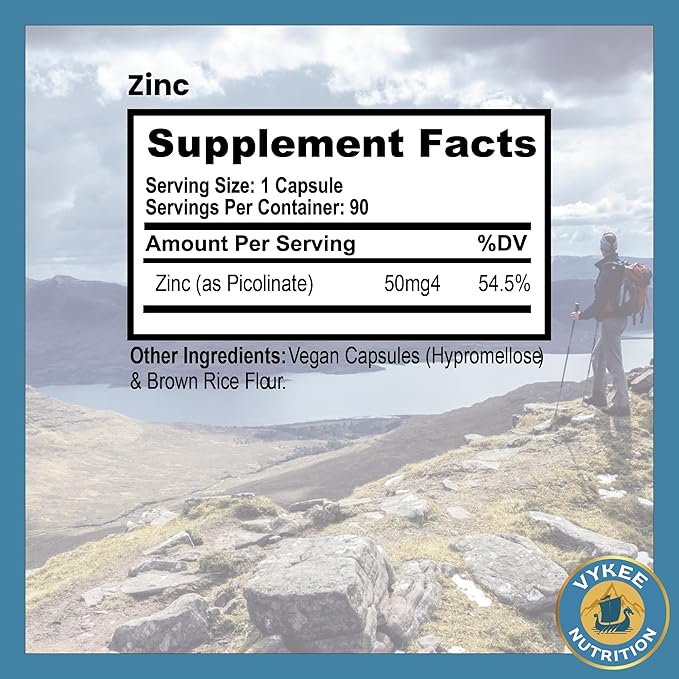 Vykee Nutrition Zinc – Daily Wellness Supplement | Nourish Your Skin for a Radiant Glow | Immune Support & Enhance Digestion | 90 Capsules