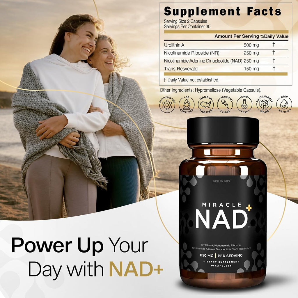 Miracle NAD Supplement - Urolithin A, Nicotinamide Riboside NR, NAD+, Trans Resveratrol 1150 mg for Men and Women - Anti Aging, Cellular Repair, NMN Alternative - 3rd Party Tested 60 Capsules