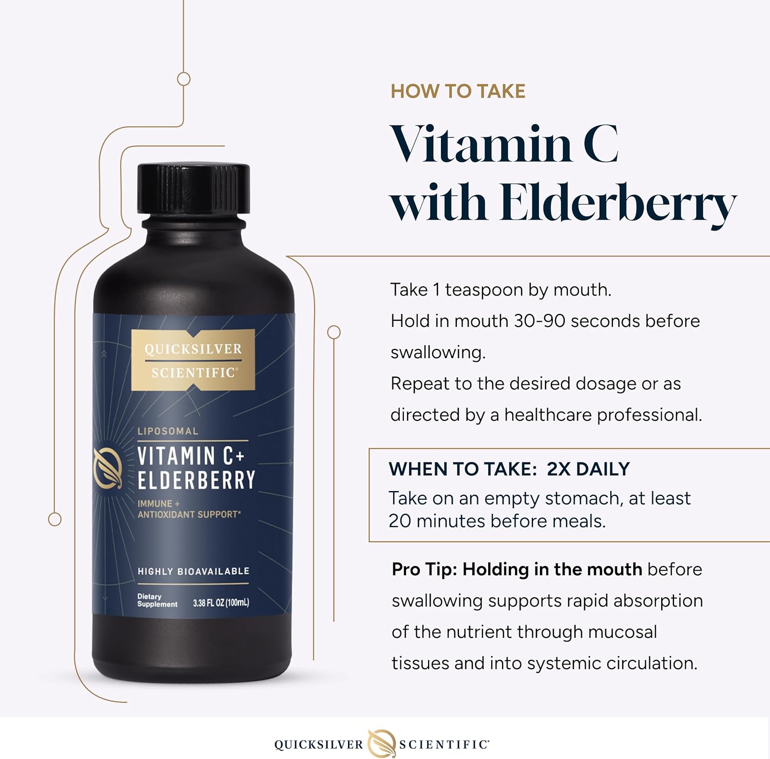 Quicksilver Scientific Liposomal Vitamin C + Elderberry - Liposomal Vitamin C 1000mg with Superior Absorption Technology & Tocotrienols - Antioxidant & Immune Support Tonic (100ml)