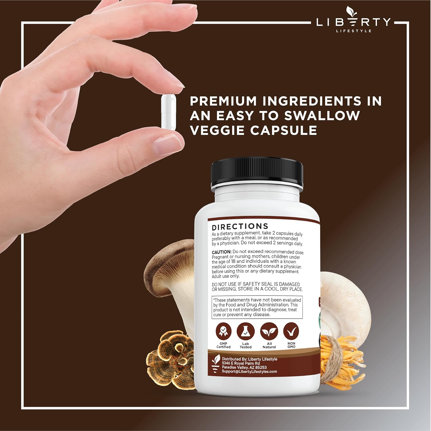 Lions Mane Mushroom Supplement with Turkey Tail Reishi Cordyceps Chaga with Marshmallow Root - 3-Pack