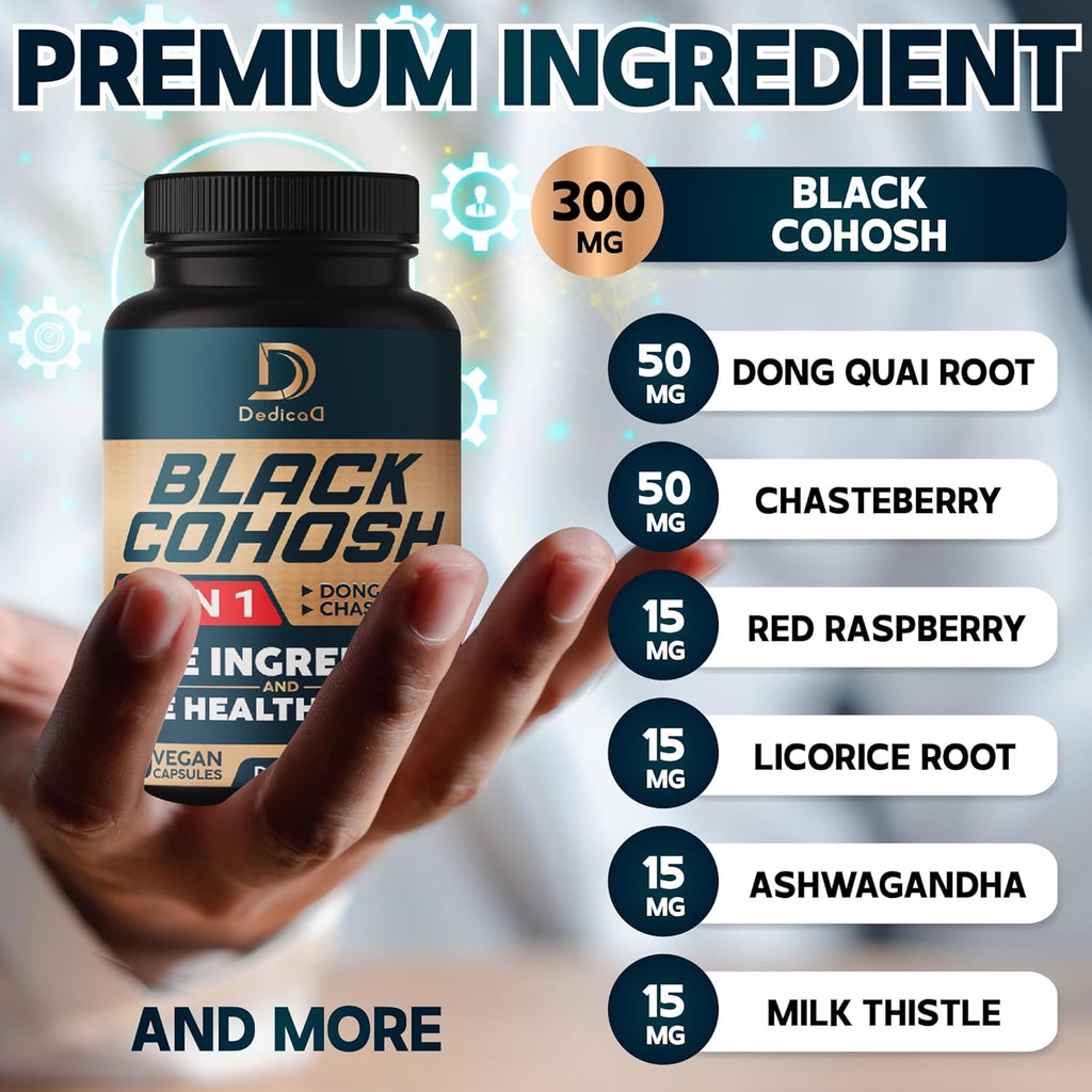 Black Cohosh Supplement - 3 Months for Menopause & Immune Health - Blend of 12 Potent Herb Includes Dong Quai, Chasteberry, Wild Yam, Red Clover, Black Pepper & Others - 90 Vegan Capsules