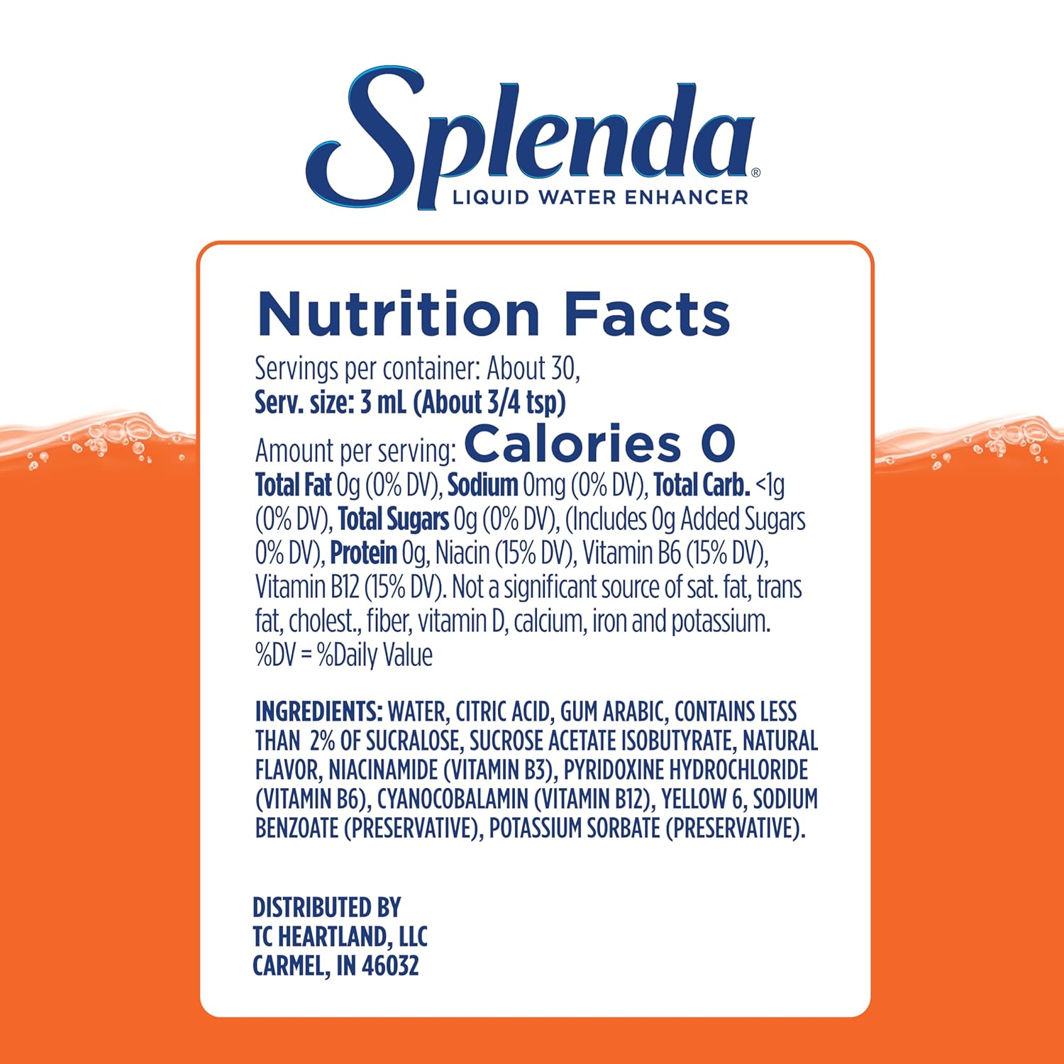 SPLENDA Liquid Water Enhancer Drops, Sugar Free, Zero Calorie, Natural Flavor, Concentrated Drink Mix, 3.11 Fl Oz Each Bottle (Mandarin Orange, 2 Pack)