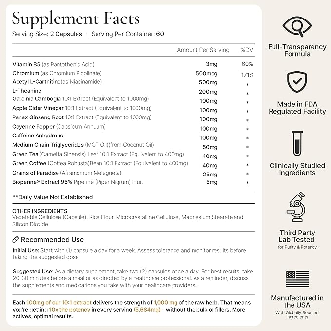 Ignite - Thermogenic Fat Burner & Nootropic - Weight Management, Craving Control, Metabolism Support - Focus & Energy Support - BioPerine® for Enhanced Absorption (60 Capsules)