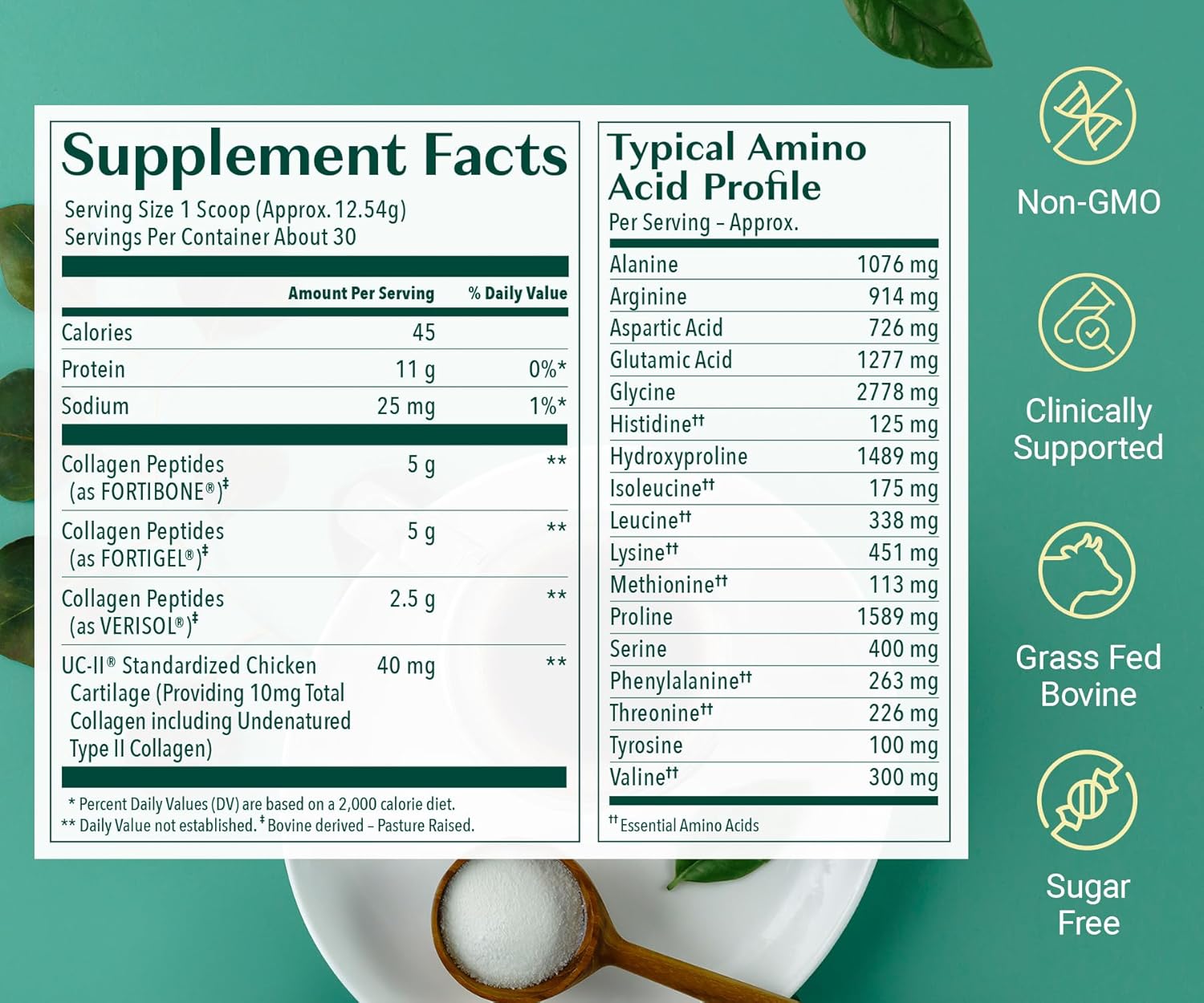 ALGAECAL Collagen: 4 Clinically-Supported Peptides VERISOL®, FORTIGEL®, UC-II®, FORTIBONE®, Anti-Aging Hydrolyzed Collagen Powder, 30 Servings, Made in USA
