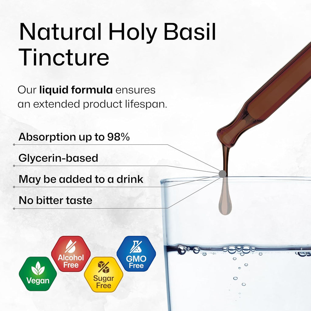 BIO KRAUTER Holy Basil Tincture - Tulsi Powder Liquid Extract - Supports Calmness and Relaxation - Ursolic Acid Supplement - Alcohol and Sugar Free - Vegan Drops 2 Fl.Oz.
