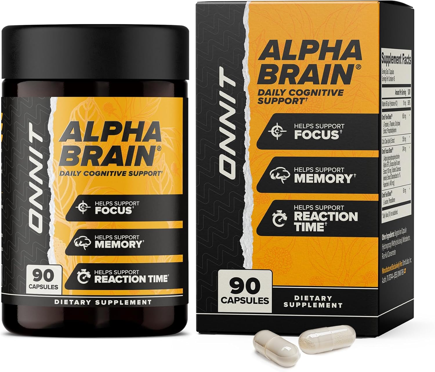 ONNIT Alpha Brain Nootropic Brain Supplement for Men & Women | Memory, Mental Clarity & Cognitive Improvement | Focus Capsules with L-Theanine, Vitamin B6 & Phosphatidylserine (90 Count)