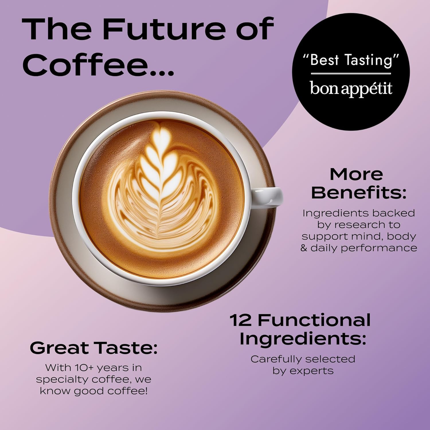 Atlas+ Latte Superblend– Premium Mushroom Coffee with Collagen, Probiotics, D3 & B12, Lion’s Mane, Reishi, Cordyceps, Coconut– for Energy, Focus, Immunity & Gut Health– 20 Servings (1 Bag)