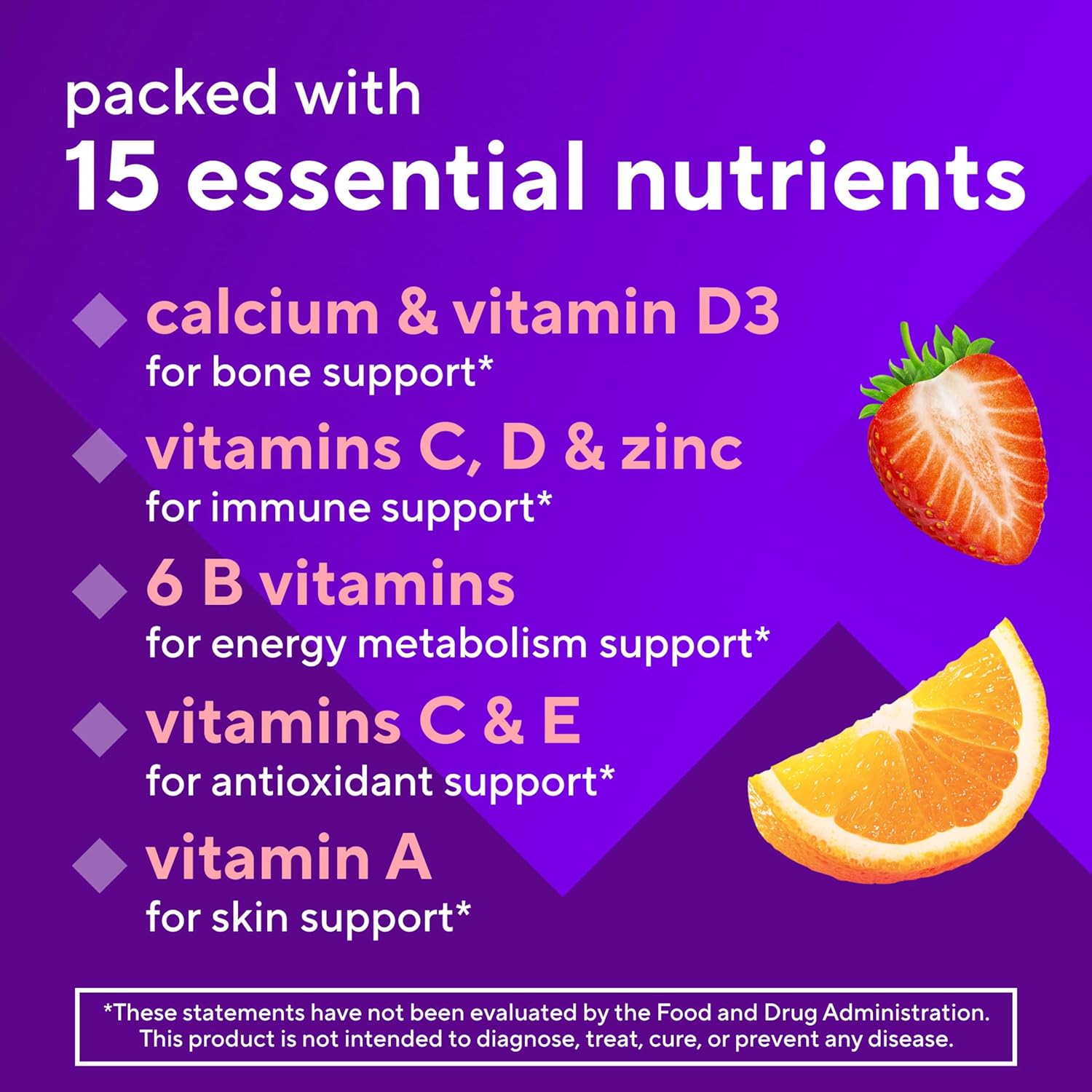 Vitafusion GLP-1 Support Multivitamin, Vitamin and Mineral Blend, 15 Essential Nutrients, Citrus Berry Flavor, 90 Count, 45 Day Supply 
