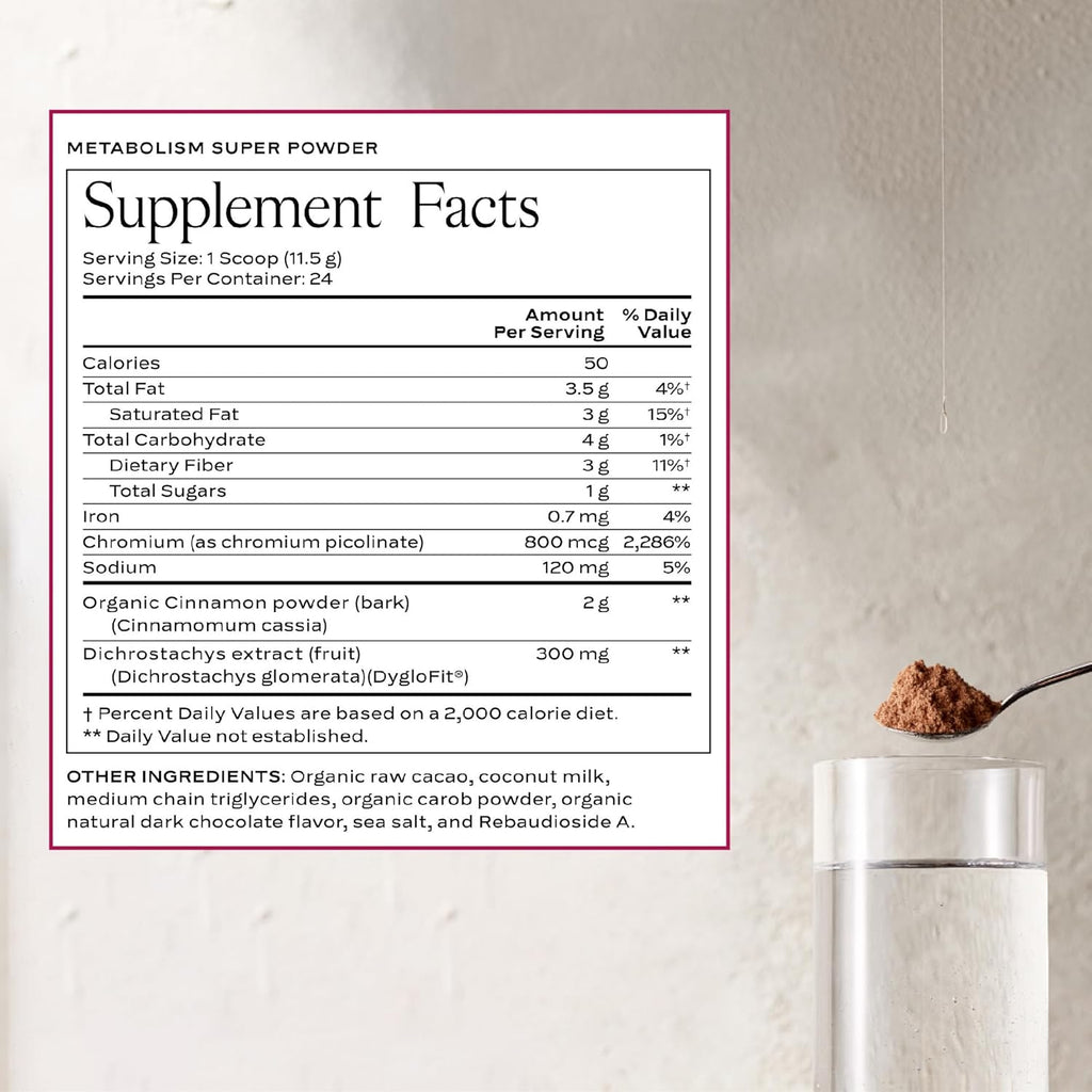 Metabolism Super Powder – Natural Support for Appetite Control, Weight Management Support and Curbed Cravings – Vegan, Non-GMO, Chocolate Flavor – 24 Servings