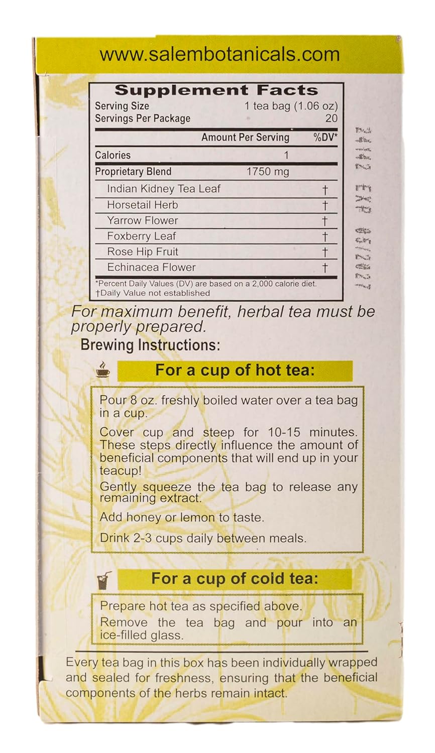 Kidney Support Tea - Herbal Blend for Kidney & Urinary Tract Health | Promotes Detox & Fluid Balance | Caffeine-Free - 20 Tea Bags