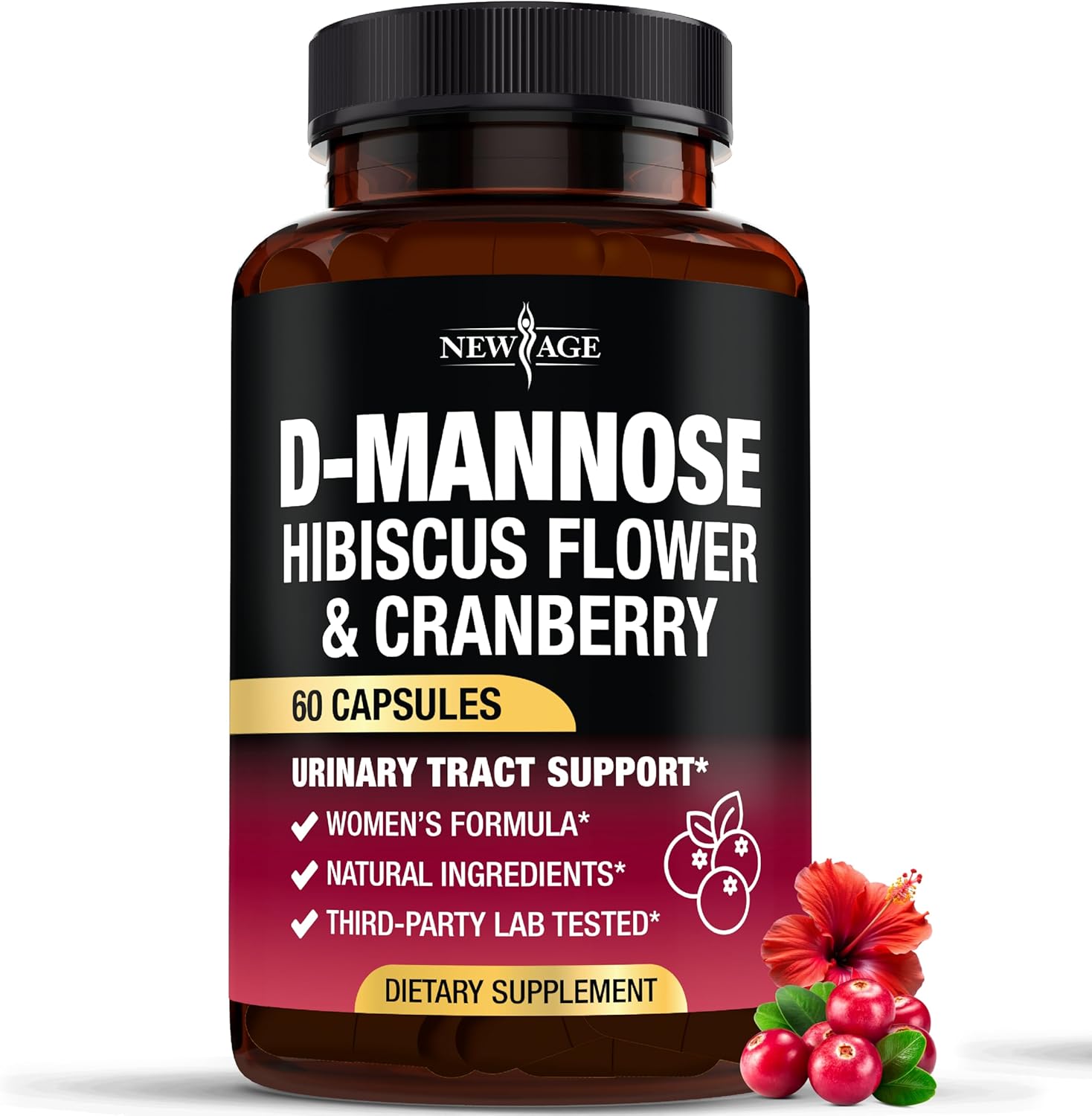 D-Mannose with Cranberry & Hibiscus - High Strength for Urinary Tract Health - Supplement for Women - Bladder, Liver & Microflora Support - Made in USA - Vegan, 60 Capsules