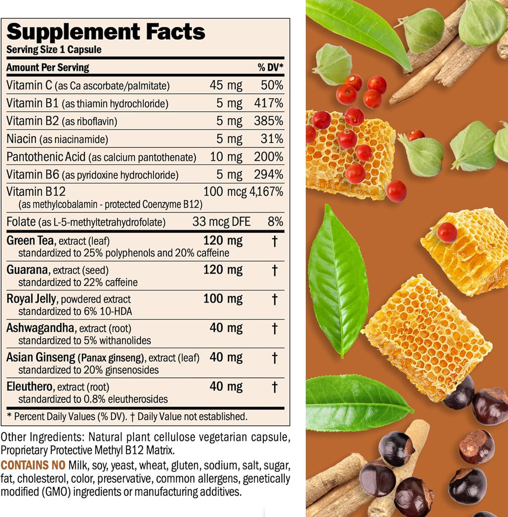 ANDREW LESSMAN Urgent Energy 60 Capsules - Provides a Safe, Healthy Means of Enhancing Energy Levels and Feelings of Well-Being, Green Tea, Guarana, Ginseng, Royal Jelly, Ashwagandha, B-Complex