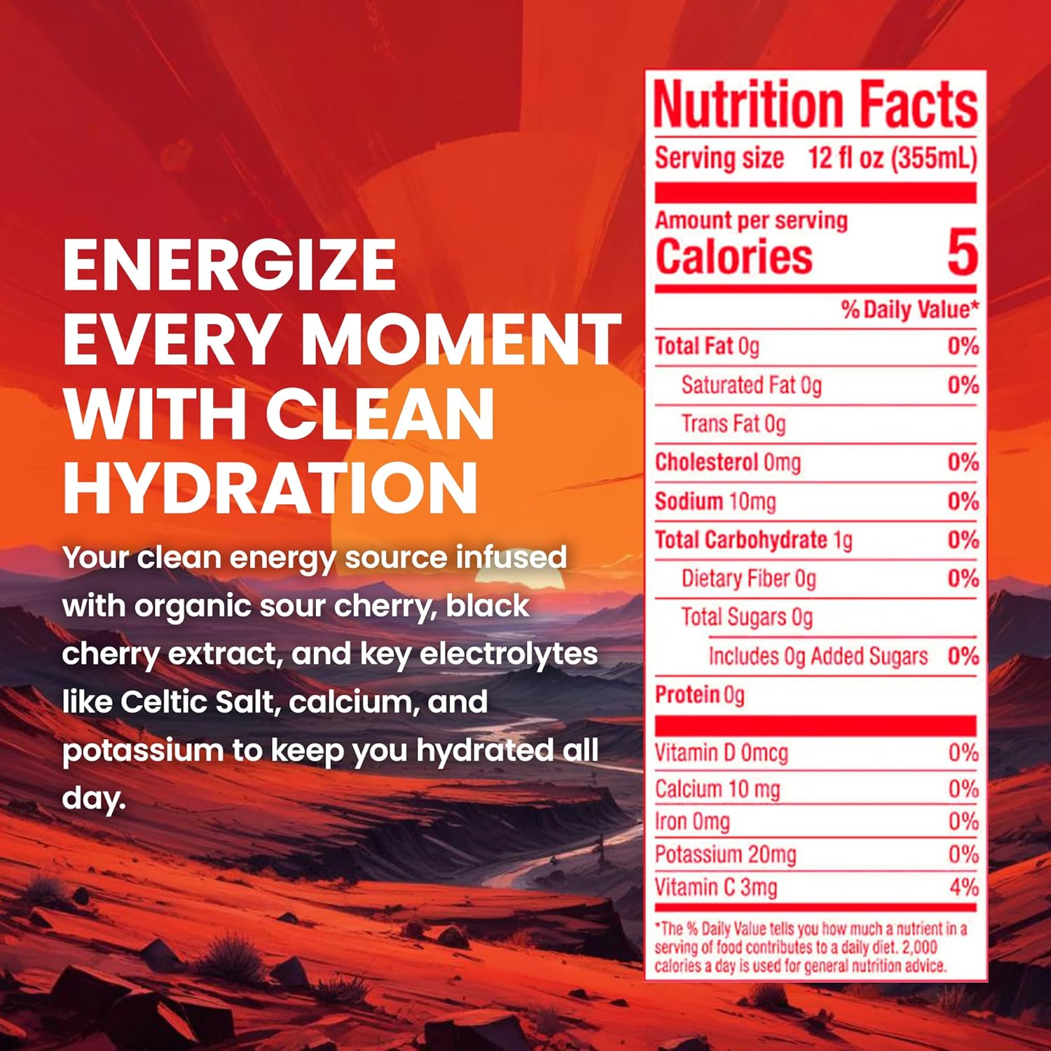 JUNO HYDRATION Organic Cherry Sparkling Drink - Sugar Free Electrolytes Organic Monk Fruit, Sour Cherry Juice, Black Cherry Extract and Hydrating with Celtic Salt, Potassium, Calcium - Premium Refreshing Beverage, 12 Pack