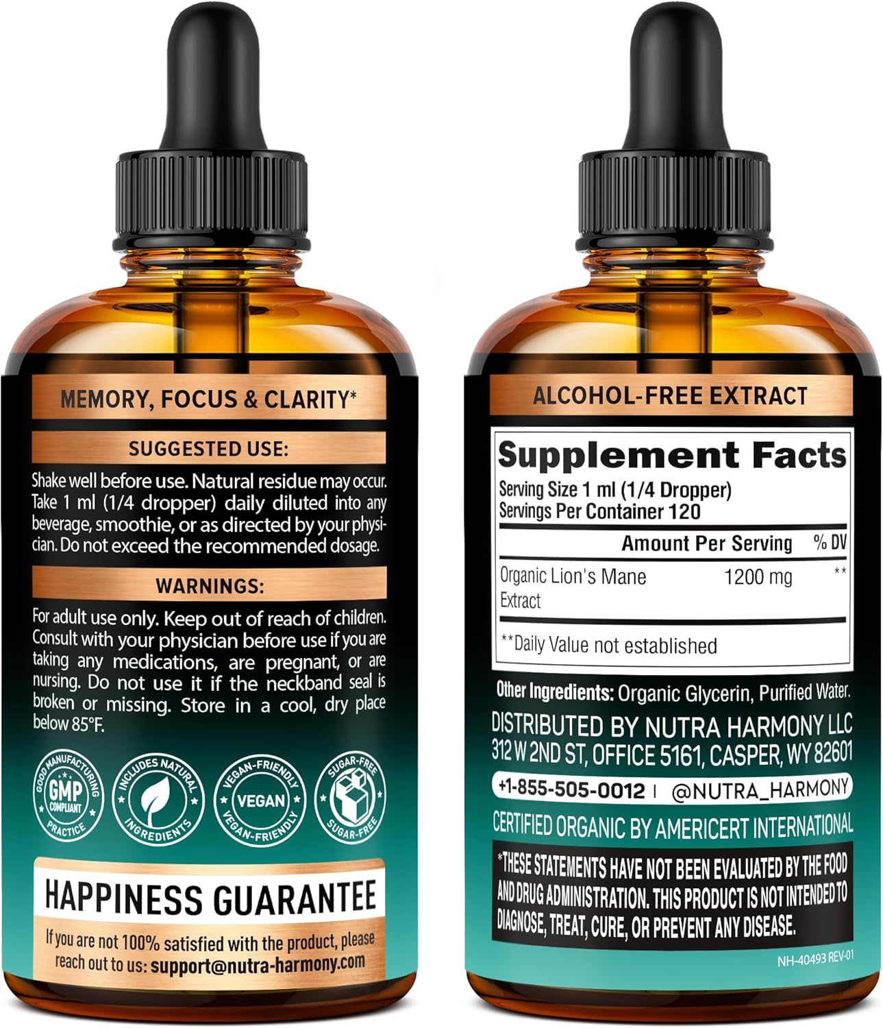 Lions Mane Liquid - USDA Certified Organic Lions Mane Supplement - Brain Support, Energy, Memory & Focus - Sugar & Alcohol-Free Lion's Mane Mushroom Extract 144,000 mg / Bottle, 4fl oz, 4 Month Supply