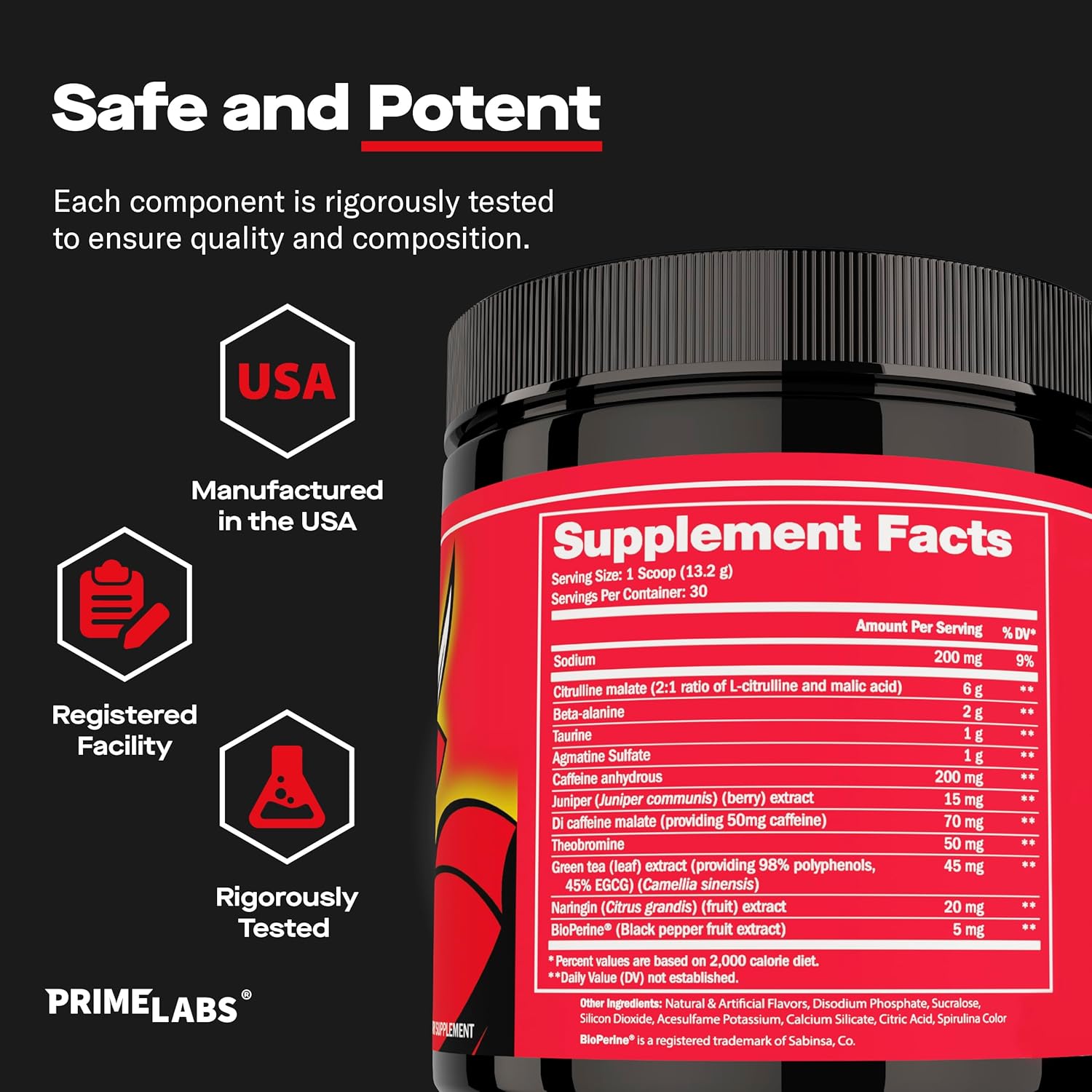 Prime Labs Pre Workout Powder for Men - with Citrulline Malate, Beta-Alanine, and Natural Caffeine - Energy, Focus, Power - Blue Lemonade Flavor - 30 Servings