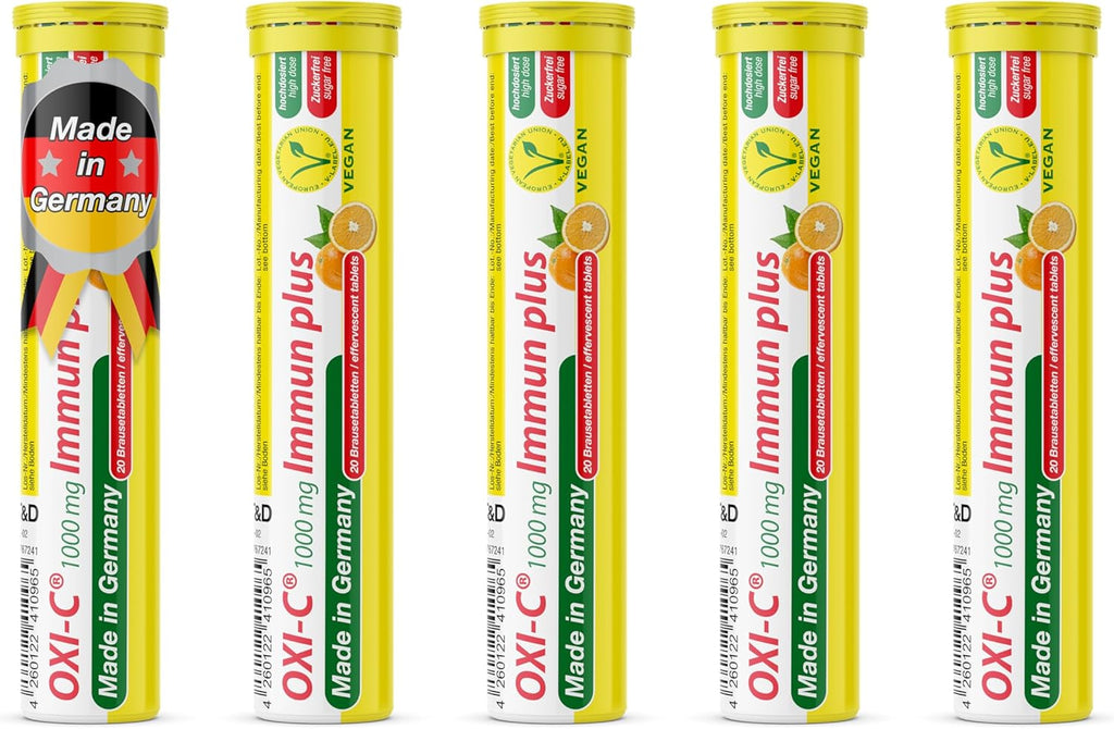 T&D Oxi C 1000 mg Vitamin C - 100 Vegan Drink Effervescent Tablets - Orange Flavor - Made in Germany