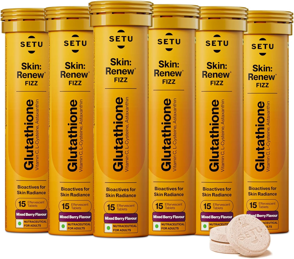 SETU Glutathione Effervescent Tablets with 500mg L-Glutathione & Vitamin C | Sugar-Free Antioxidant Supplement | Mixed Berry (Pack of 6)